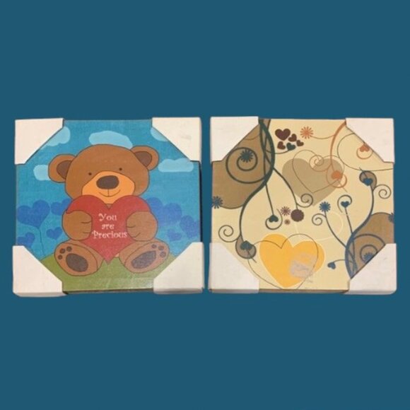 💖 Kids Baby Teddy Bear Hearts Canvas Wall Art Home Decor - Picture 1 of 6